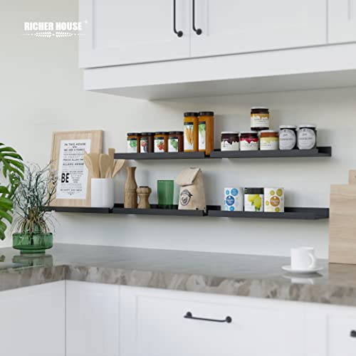 RICHER HOUSE 5-Set Floating Shelves with Lip, Black Wall Mounted Wood Shelf - color: Black, size: 16in