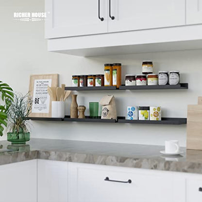 RICHER HOUSE 5-Set Floating Shelves with Lip, Black Wall Mounted Wood Shelf - color: Black, size: 16in