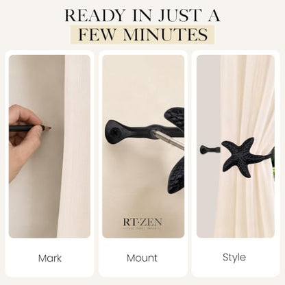 RTZEN Metal Curtain Tiebacks, Drapery Holders for Wall, 2 Pcs - size: Medium, style: Starfish