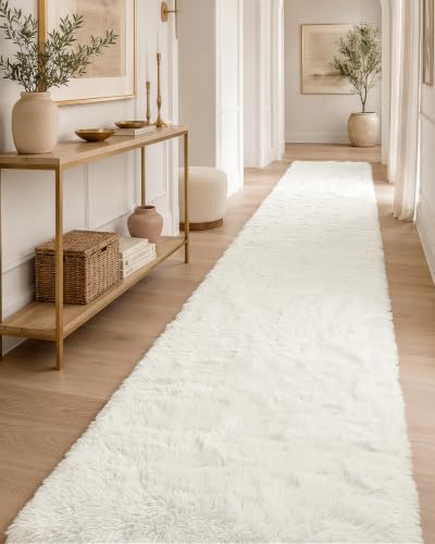 OLANLY 3x11 Machine Washable Runner Rugs for Hallway, Soft Fluffy Shaggy Bedside Rugs for Bedroom, Living Room, Indoor Floor Carpet for Kids Girls and Boys, Nursery Rooms, Home Decor Aesthetic, Ivory - color: Ivory, size: 3x11 Ft