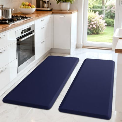 HappyTrends 2 PCS Kitchen Mat Cushioned Anti-Fatigue Floor Mat, - color: Navy, size: 17.3"x39"+17.3"x39"