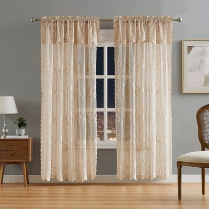Warm Home Designs Pair of 2 54 x 63 Gold Crochet Curtains. SIC Linen 63” - color: Linen, size: 54"W x 63"L (Pack of 2)