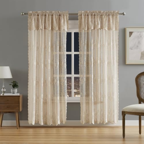 Warm Home Designs Pair of 2 54 x 84 Gold Crochet Curtains. SIC Linen 84” - color: Linen, size: 54"W x 84"L (Pack of 2)