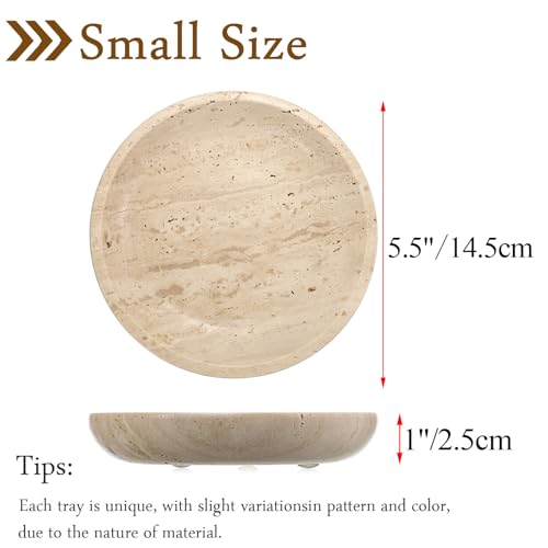 Hipiwe Small Key Bowl for Entryway 5.5" Round Travertine Jewelry Ring Dish - color: Beige, size: 5.5"