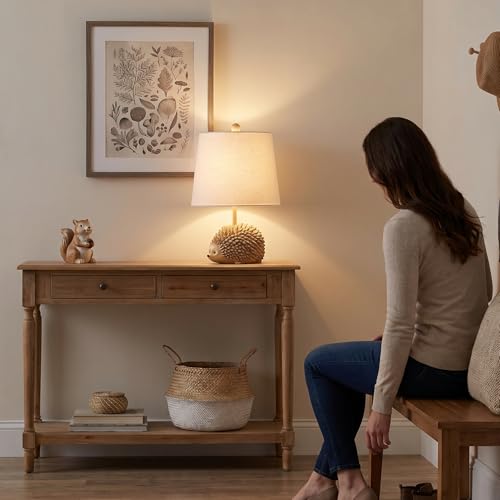 Hedgehog Table Lamp.Resin Woodland Animal Accent Lamp For Bedroom,Nursery - color: Hedgehog-Brown