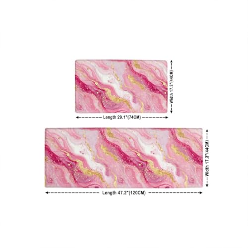 Feelyou Pink Marble Kitchen Rugs Modern Marble Aesthetic Kitchen Mats Retro Watercolor Artwork Design Cushioned Anti-Fatigue Thick Duty Ergonomic Comfort Rug 17.32x29.53+17.32x47.24 inch - color: Pink