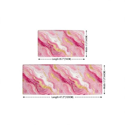 Feelyou Pink Marble Kitchen Rugs Modern Marble Aesthetic Kitchen Mats Retro Watercolor Artwork Design Cushioned Anti-Fatigue Thick Duty Ergonomic Comfort Rug 17.32x29.53+17.32x47.24 inch - color: Pink