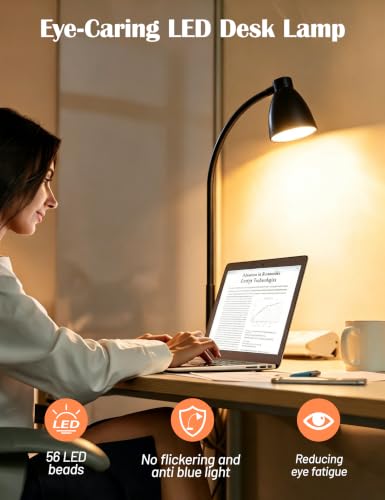 BOHON LED Desk Lamp with USB Charging Port 3 Color Modes Dimmable, Black - color: Matt Black