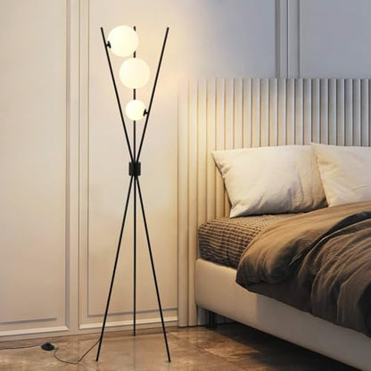 LOVEDIMA Standing Lamp for Living Room,Bedside Floor Lamp Tall Modern Corner Lamp Reading for Bedroom,Office (G9 Bulb, White Lampshade Included),Black