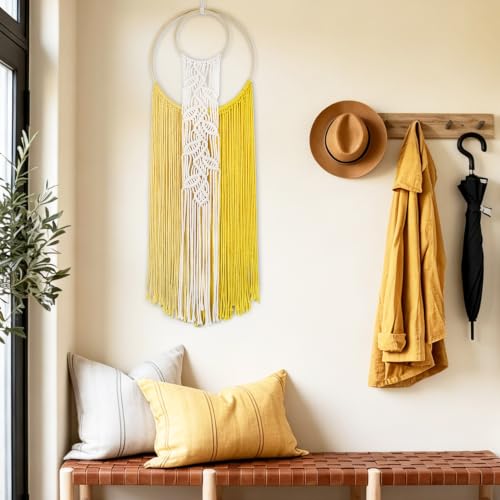 LB Yellow Macrame Wall Hanging for Bedroom Headboard,10X30 Inch - color: Yellow Beige