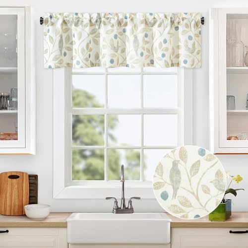 VOGOL Birds Print Curtain Valance, Rod Pocket, 52 x 14, 1 Panel, Beige - color: Birds, size: 52"W x 14"L (Pack of 1)