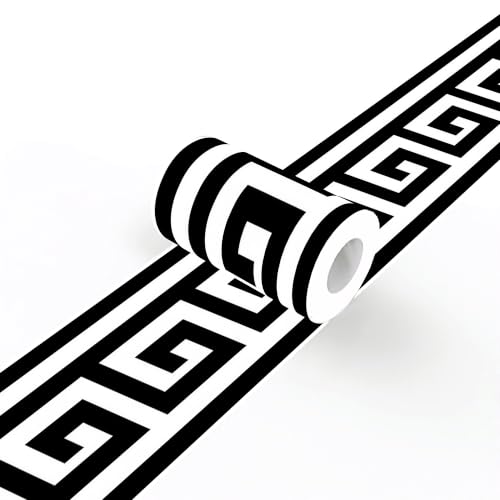 Greek Key Peel and Stick Wallpaper Border, 4.7 in x 16.4 ft - color: Black/White, size: 4.7" x 196.8"