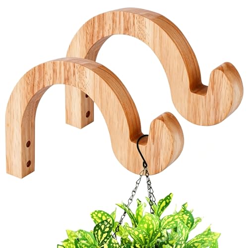 7-Inch Hanging Plant Brackets, Arc-Shaped Wooden Plant Hanger Indoor, Wall Mount Hooks for Outdoor Hanging Bird Feeders, Flower Baskets Pots, Wind Chimes, Lanterns - style: 5-Semicircle Style(2Pack)