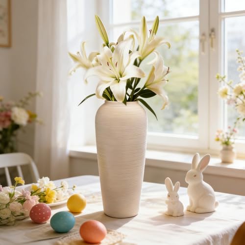 Tall Ceramic Vase 12 Inch Neutral Textured Vase,Cream Vase for Home Decor - size: 12 Inch-tall-cream