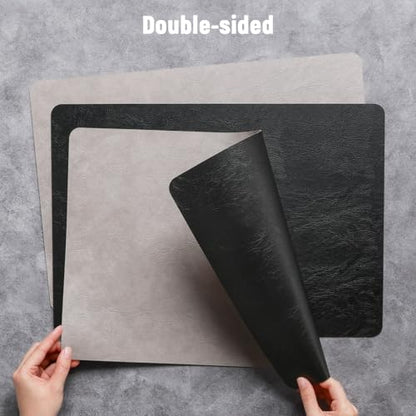 Vinyl Placemats Set of 4, Dual Sided Place Mats with Drink Coasters - color: Black/Light Gray Two-tone, size: Set of 4
