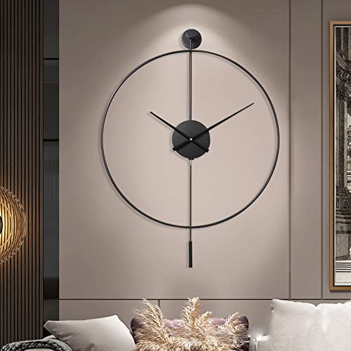 YISITEONE Classical Large Decorative Wall Clock with Pendulum, Modern Non-Ticking Silent Metal Wall Clocks for Living Room, Bedroom, Study, Office,20‘’