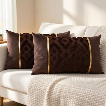 Luxury Patchwork Tufted Lumber Pillow Cover 12x20 Inch Set of 2 - color: Dark Brown, size: 20" x 12" (Pack of 2)