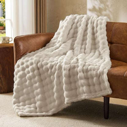 BEDELITE Beige Linen 3D Fleece Bubble Throw Blanket for Couch, 50x60 Inches - color: Linen, size: Throw(50"x60")