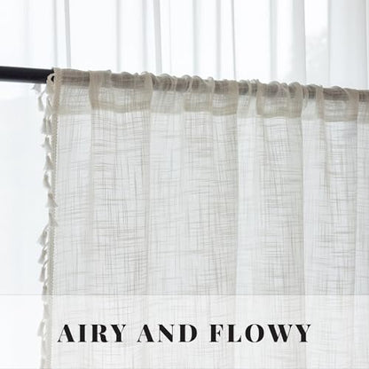 Linen Texture Boho Curtains 63 Inches Long for Bedroom Farmhouse Curtains & Drapes Country Style, 40" W x 63" L, Off White, 2 Panels - color: Off White, size: 40"W x 63"L (Pack of 2)
