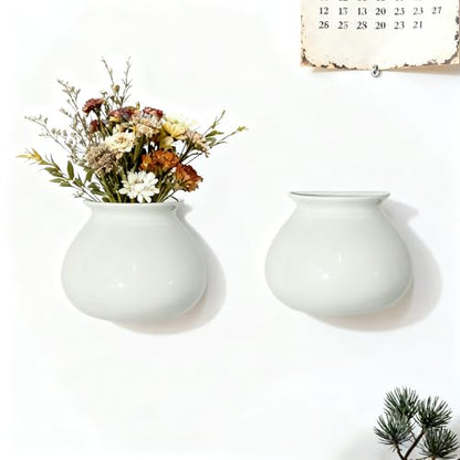 White Ceramic Wall Planters, Set of 2, 4.7 Inch, Flared Design - color: 2pcs-small