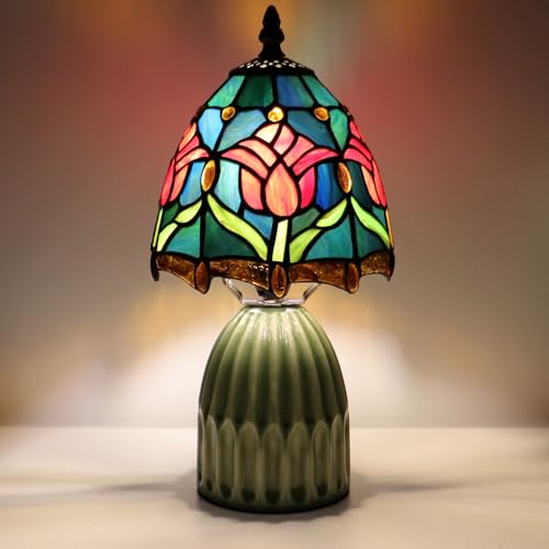 Tiffany Stained Glass Mushroom Table Lamp 12.5 Inch -Blue Red Tulips - color: Blue Red Tulips