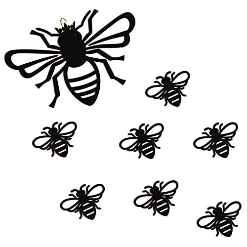 Yookeer 8 Pieces Wooden Bee Decor Wall Art Farmhouse Queen Bee Wall Sculpture Hanging Sign for Indoor Outdoor Garden Yard Lawn Decoration Spring Party Supplies(Black) - color: Black