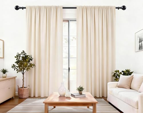 KAMANINA Black Curtain Rods for Windows 66 to 120 Inches (5.5-10ft), Long Heavy Duty Curtain Rod, 7/8 Inch Decorative Drapery Rod with Round Finials - color: Black, size: 66-120"