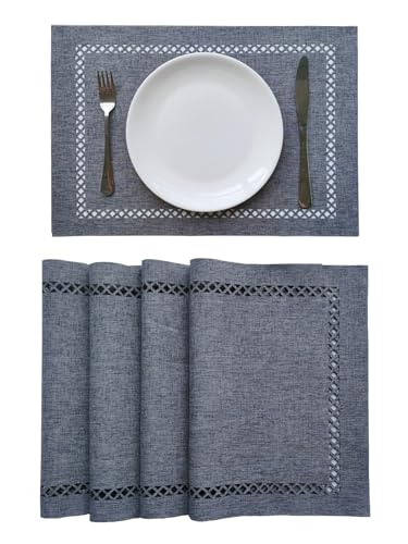 Placemats Set of 4 for Dining Table with Hollow Edge Design- Table Mats 12x 18 Inch, Cloth Place mats Machine Washable (Grey 4pcs) - color: H-grey, size: 4 pcs
