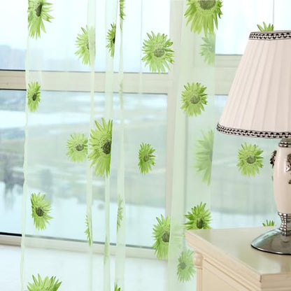 Ufurty 2pcs Sunflower Window Curtain Green Floral Voile Sheer Curtains - color: Green Flower, size: 39.4"W x 78.7"L (Pack of 2)