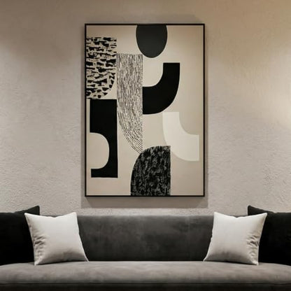 QKF Wabi Sabi Abstract 3D Texture Black Aluminum Frame Canvas Wall Art - color: Beige & Charcoal