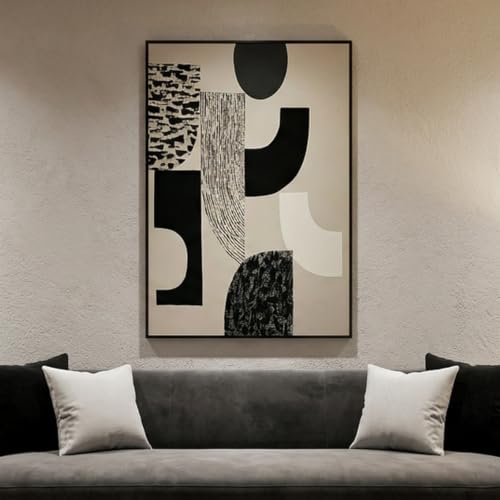QKF Wabi Sabi Abstract 3D Texture Black Aluminum Frame Canvas Wall Art - color: Beige & Charcoal