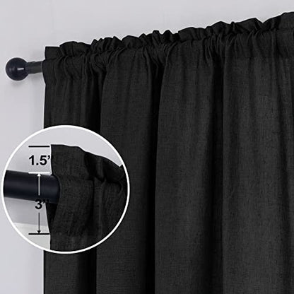 KOUFALL Black Sheer Linen Curtains, 63 Inch Length Rod Pocket Modern Farmhouse Curtains for Bedroom Living Room - color: Black, size: 52"W x 63"L (Pack of 2)