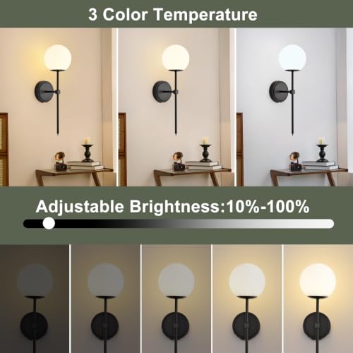 Globe Battery Operated Sconce Set of 2 with Clear Glass Lampshade - color: Black-Frosted White
