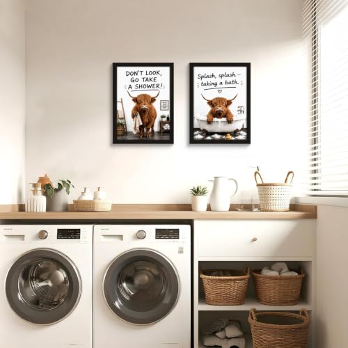 Framed Highland cattle Canvas Wall Art poster prints 12×16In2P Can be hung - color: bathroom-9, size: 12×16in