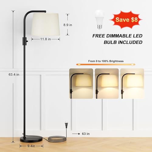 Ambimall Arc Floor Lamp for Living Room with Rotary Switch, Linen Shade - color: A:Black and Linen Beige