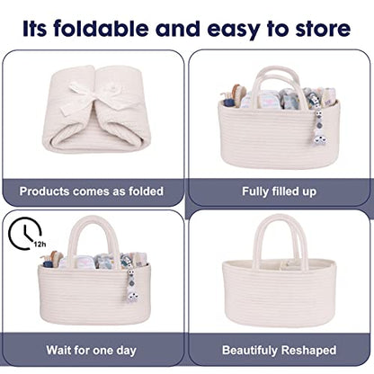 XUANGUO Cotton Rope Baby Diaper Caddy Organizer Basket with Handles White - color: White, size: Regular