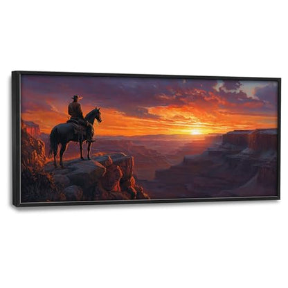 Trulave Framed Large Western Cowboy Wall Art for Living Room 60''x30'' - color: Western Cowboy, size: 60"L x 30"W