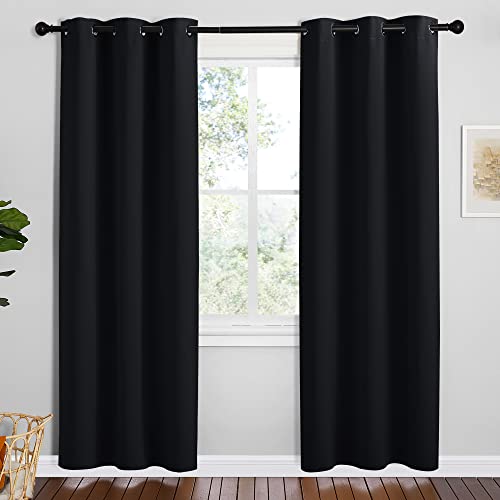 NICETOWN Bathroom Blackout Thermal Curtains, 2 Panels, 42 x 78-inch, Black - color: Black, size: 42"W x 78"L (Pack of 2)