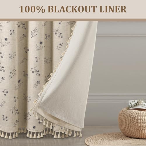 Boho Floral 100% Blackout Curtains 84 Inch 2 Panels Black - color: Blackout Black, size: 52"W x 84"L (Pack of 2)