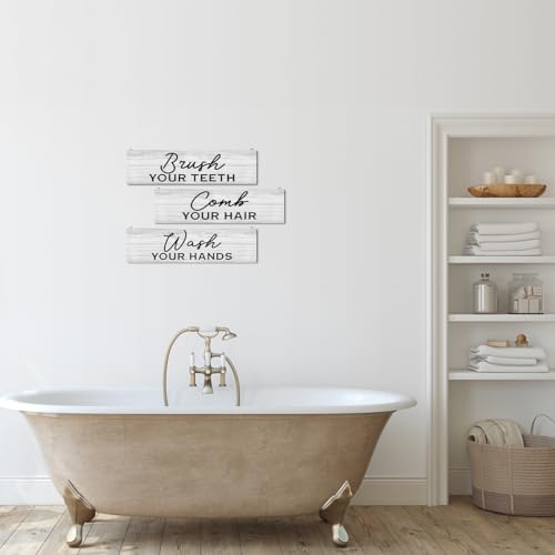 Modern Farmhouse Bathroom Decor: 3-Piece Wooden Wall Plaques - Washroom Signs - color: Bathroom 02
