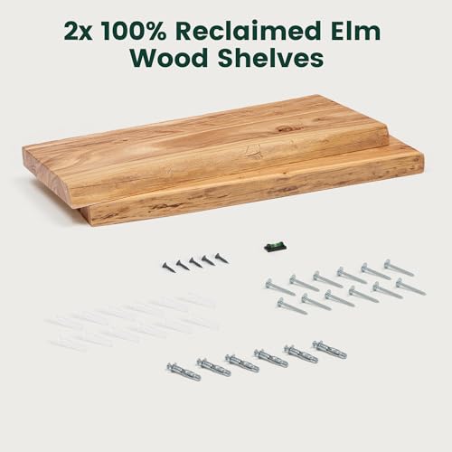 24in Live Edge Solid Elm Floating Shelves, Natural, Set of 2 - color: Natural Color, size: Live Edge 24 inch, 2Packs