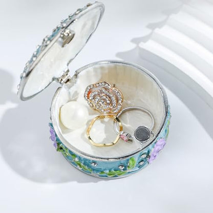 YU FENG 2.1 Inch Vintage Round Trinket Box Hinged Jewelry Ring Holder - style: Round