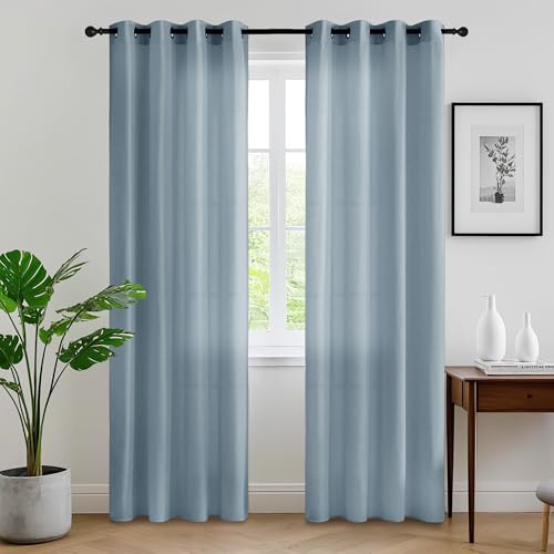 RYB HOME Non See Through Stone Blue Sheer Curtains 72 inches Long - color: Stone Blue, size: 52"W x 72"L (Pack of 2)