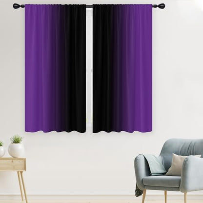Purple Black Curtains, Ombre, 2 Panels, 42" W x 63" L, Rod Pocket - color: Purple Black, size: 42"W x 63"L (Pack of 2)