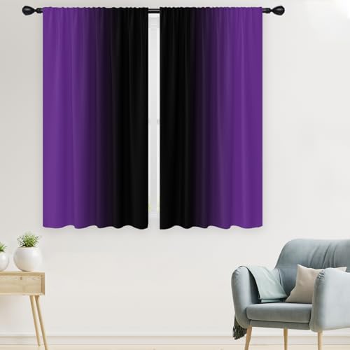 Purple Black Curtains, Ombre, 2 Panels, 42" W x 63" L, Rod Pocket - color: Purple Black, size: 42"W x 63"L (Pack of 2)