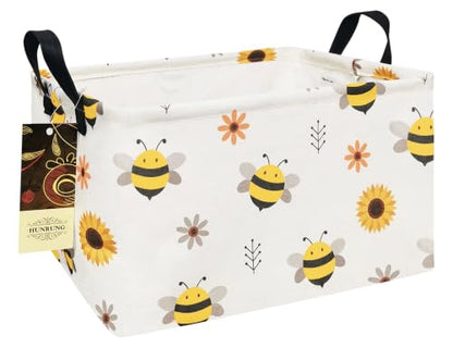 Rectangle Foldable Storage Basket Handles For Home, Bee - color: REC-Bee