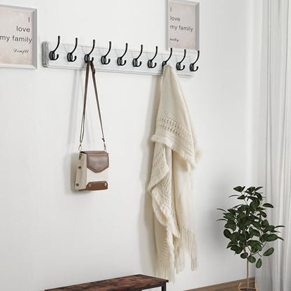 Dseap Wall Mounted Coat Rack: 38-1/4" Long, Patented, Heavy-Duty, 10-Double-Hooks Wooden Hanger Rail for Winter Coats, Hat, Jacket, Clothing - White & Black, Pack of 2 - color: White & Black, size: L=38.3"(2pcs)