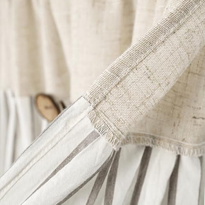 DOSLY Ides Farmhouse Rustic Linen and Grey Cotton Striped Pleated Valance Curtain with Coconut Buttons for Kitchen, Living Room, Bedroom, 52" W x 18" L - color: Linen & Grey Stripe, size: 52"W x 18"L (Pack of 1)