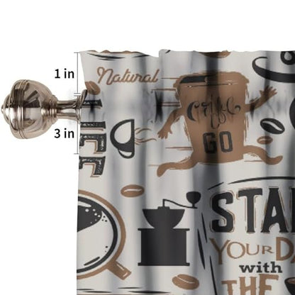 Coffee Valance Curtains, Fun Running Cup Coffee Beans Beige Retro Window Treatment Valance for Kitchen Dinning Room Living Room Cafe, 54x18 Inch - color: Coffee-1, size: 53"W x 18"L (Pack of 1)