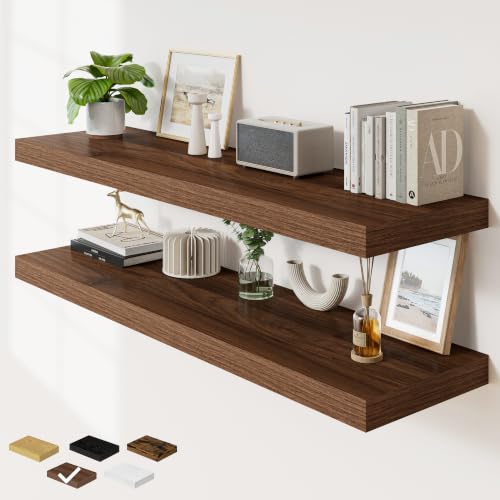 RICHFOCUS Long Floating Shelves for Wall 2Pack|Walnut|48" Lx12 D - color: Walnut, size: 48"L x 11.6"D, Set of 2